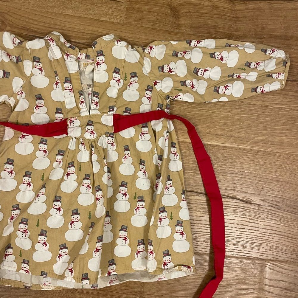 Happy by pink chicken girls snowman golden long sleeve dress 100% cotton 6-12M